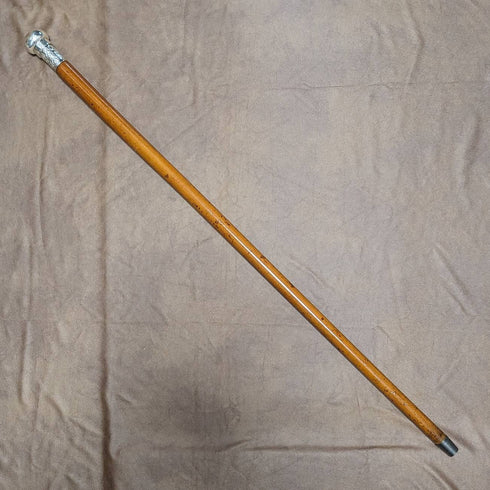 1890年 英国アンティーク 紳士用ステッキ 杖 純銀製 丸ハンドル 91cm